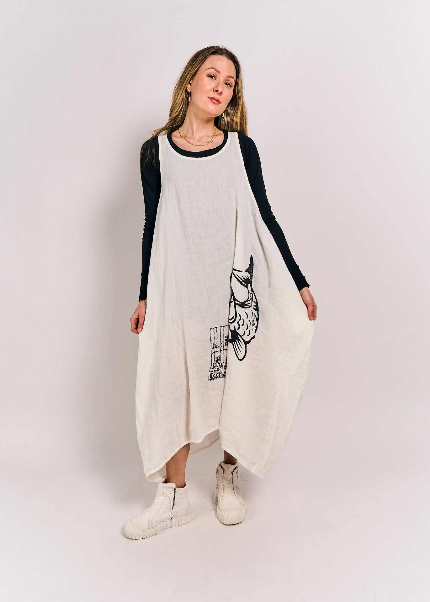 Rundholz Black Label Dress/Pinafore Offwhite with Fish Print