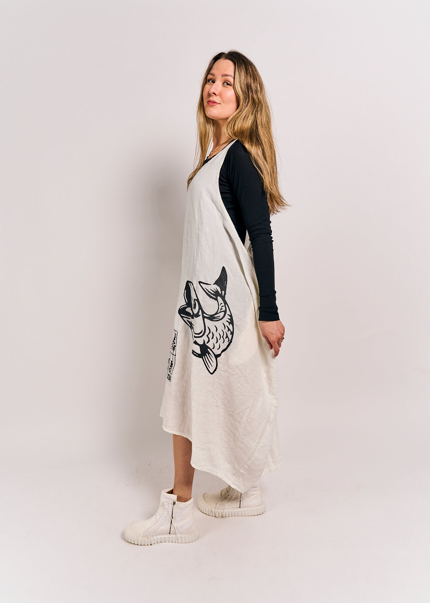 Rundholz Black Label Dress/Pinafore Offwhite with Fish Print