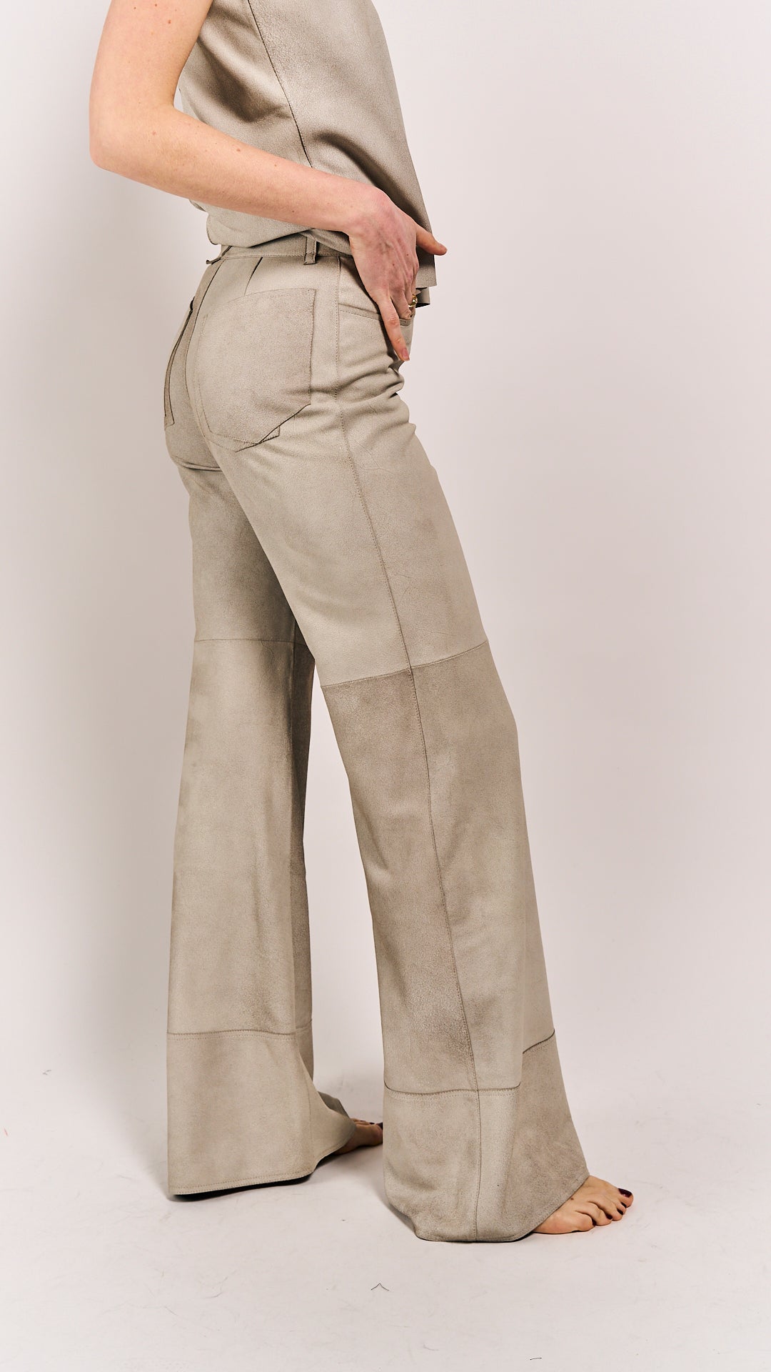 Van Der Wilt Flare Trousers Chalk Crackle 8034