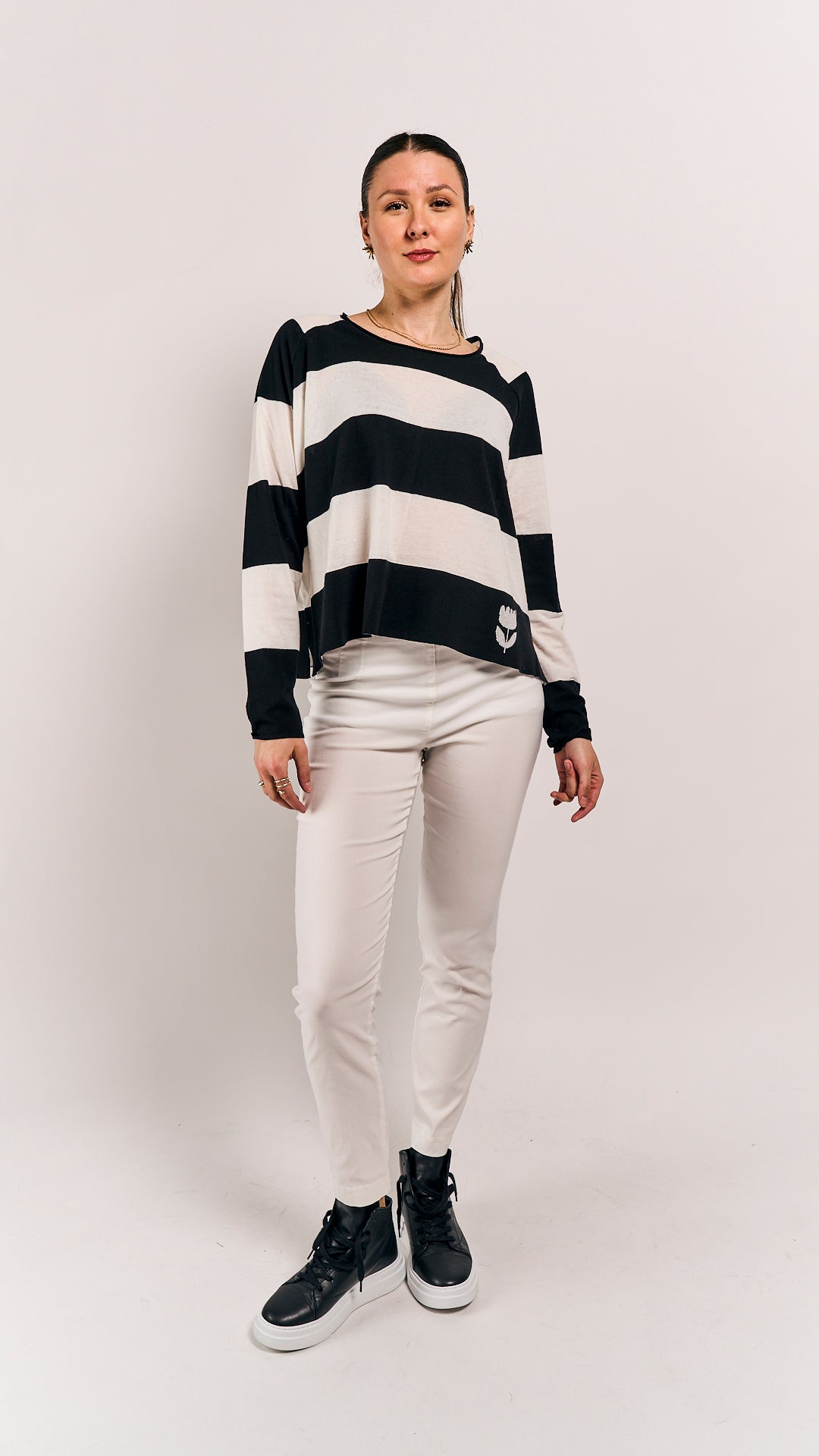 Rundholz Black Label Pullover Black Offwhite Stripe