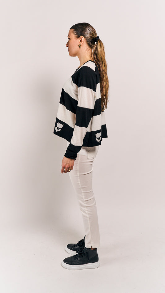 Rundholz Black Label Pullover Black Offwhite Stripe