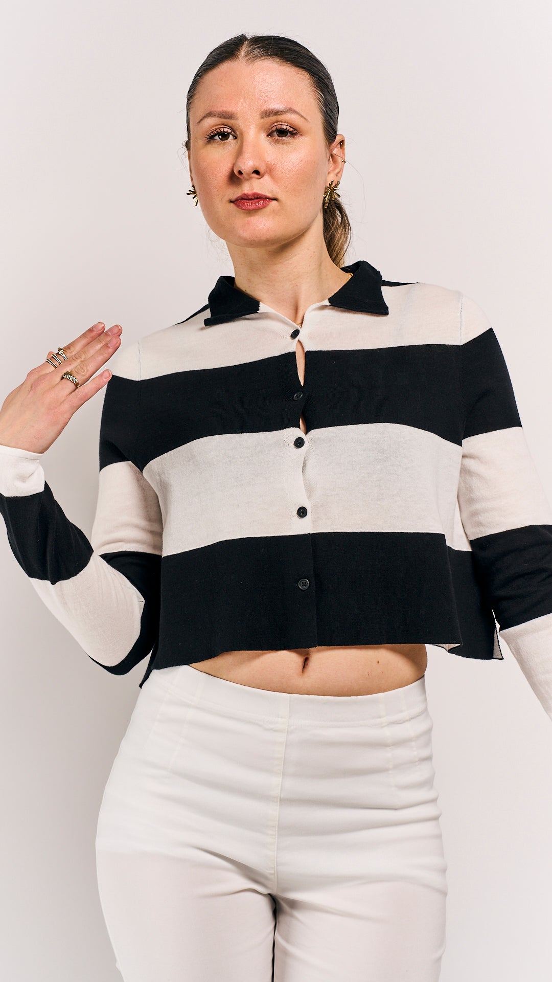 Rundholz Black Label Cardigan Black Offwhite Stripe